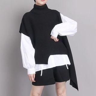 Mock-neck Sweater Vest Black - One Size