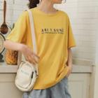 Elbow-sleeve Letter T-shirt Yellow - One Size