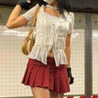 Ruffle Neck Short Sleeve Top