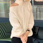 Mock-neck Cold-shoulder Sweater White - One Size