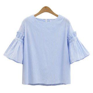 Bell-sleeve Pinstripe Top