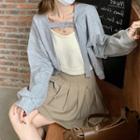 Plain Camisole / Cropped Cardigan / Pleated Mini Skirt