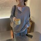 Mock Two-piece Half Buttoned Sweatshirt