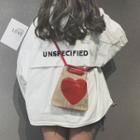 Heart Print Woven Bucket Bag