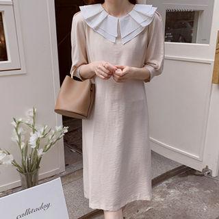 Collar-detail 3/4-sleeve Dress