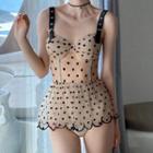 Buckled Dotted Mesh Swimdress
