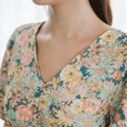 V-neck Shirred Floral Dress