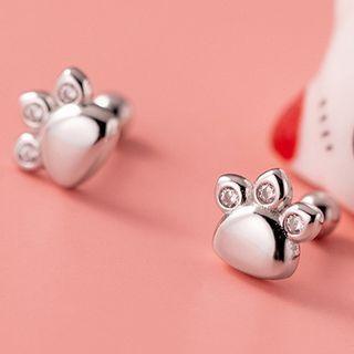 Cat Paw Rhinestone Sterling Silver Earring