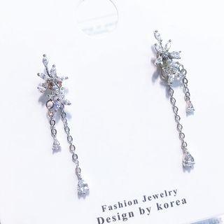 Rhinestone Snowflake Fringed Earring 1 Pair - As Shown In Figure - One Size