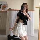 Balloon-sleeve Bow Cropped Blouse / Shirred A-line Skirt