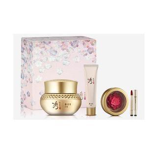 Sooryehan - Ginseng Cream Plum Blossom Set: Cream 60ml + 33ml + Plum Blossom Lipstick (pink) + Lip Brush 1pc 4pcs