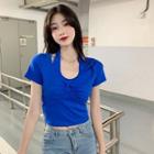 Mock Two-piece Short-sleeve Hoop Accent T-shirt