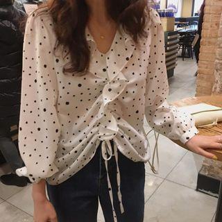 Dotted Drawstring Blouse As Shown In Figure - One Size