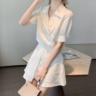 Set: Short Sleeve Shirt + High Waist A-line Shorts
