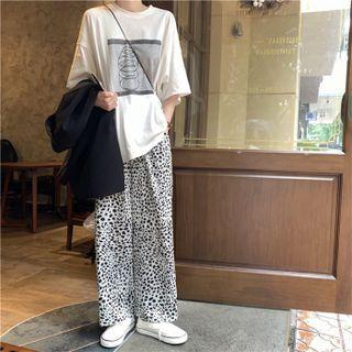 Leopard Print Wide-leg Pants / Short-sleeve Print T-shirt