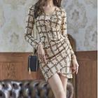 Long-sleeve Chain Print A-line Dress