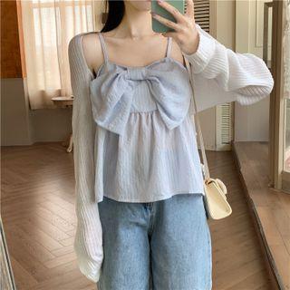 Cropped Cardigan / Bow Camisole Top