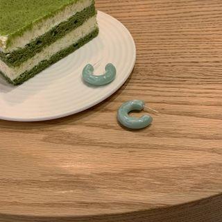 Resin Open Hoop Earring E311 - 1 Pair - Silver Stud - Green - M