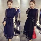 Long-sleeve Tie Waist Lace Dress