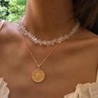 Disc Pendant Layered Necklace 1pc - Gold - One Size