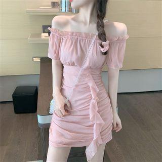 Off-shoulder Ruffled Mini Sheath Dress