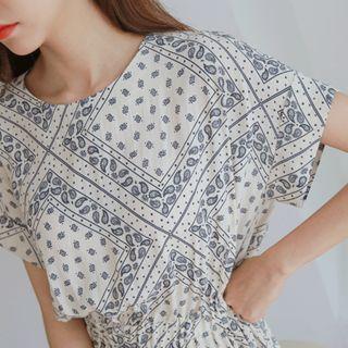 Drop-shoulder Patterned Dress