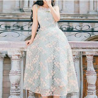 Spaghetti Strap Floral A-line Maxi Dress