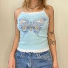 Butterfly Print Lace Trim Camisole Top