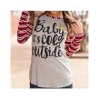 Long-sleeved Lettering Crewneck Striped T-shirt