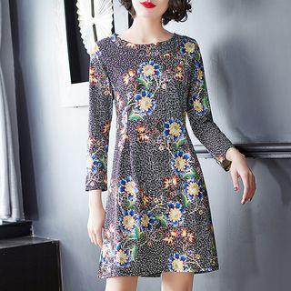 3/4-sleeve Print A-line Mini Dress