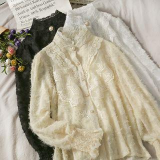 Stand-collar Fringed Lace Blouse