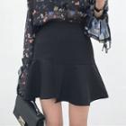 Plain High-waist Ruffle A-line Skirt