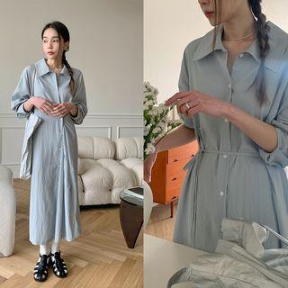 Two-way Long Shirtdress With Sash
