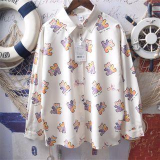 Long-sleeve Color Bear Lettering Shirt Off-white - One Size