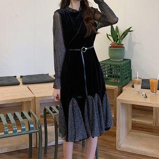 Long-sleeve Glitter Midi A-line Velvet Dress