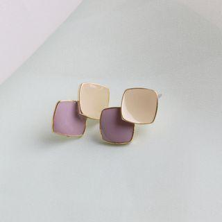 Two-tone Geometric Stud Earring 1 Pair - Purple & Almond - One Size