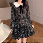 Long-sleeve Contrast Collar Floral Mini A-line Dress