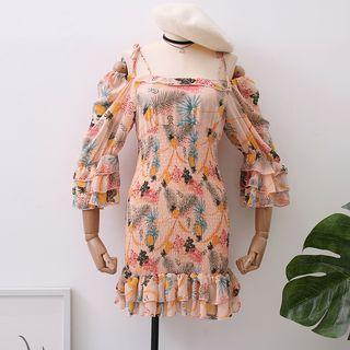 Off-shoulder Printed Mini Dress
