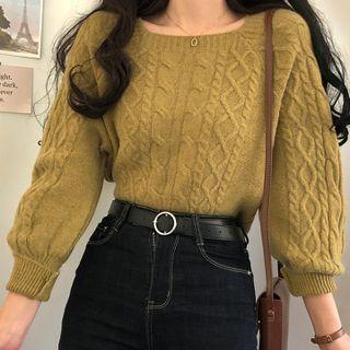 Square Neck Long Sleeve Cable-knit Top