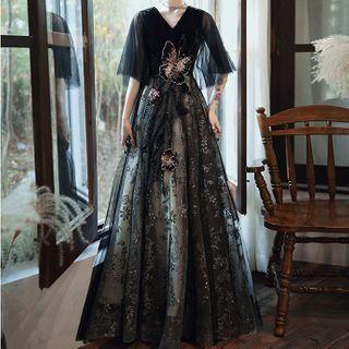 Butterfly Sequined Bell-sleeve A-line Prom Dress