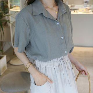 Slit-side Linen Blend Shirt