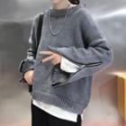 Zip Sleeve Sweater As Shown In Figure - One Size