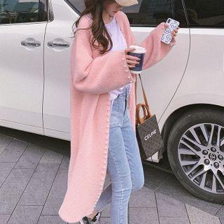 Faux Pearl Open Front Long Cardigan