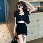 Set: Spaghetti Strap Top + Short-sleeve Jacket + Skirt