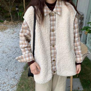 Mock Two-piece Plaid Shirt / Wide-leg Pants