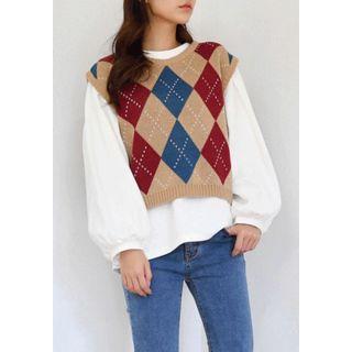 Argyle Round-neck Knit Vest