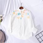Flower Embroidered Shirt White - M