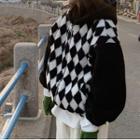 Checkerboard Hooded Fleece Zip-up Jacket Black & White - One Size