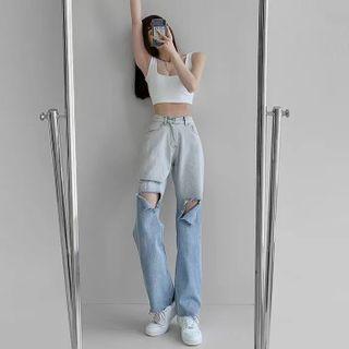 High-waist Gradient Wide Leg Jeans