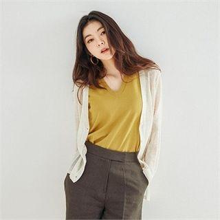 Dip-back Open-knit Cardigan